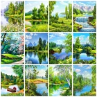 Алмазная живопись Huacan 5d, река, дерево, пейзаж, Настенный декор, вышивка крестиком, Весенний лес, ландшафт, искусство