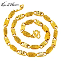 kissflower nk152 fine jewelry wholesale fashion man father birthday wedding gift great wall pattern 24kt gold chain necklace