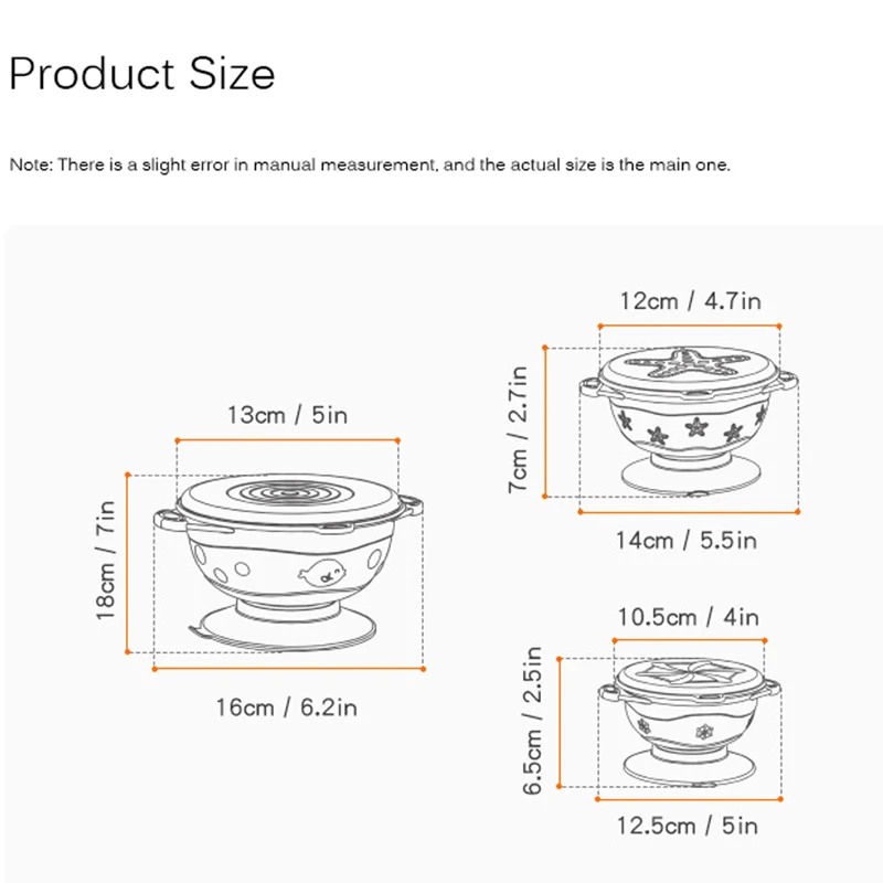 

3pcs Baby Learning Tableware Baby Sucker Bowl Set Fruit Bowl Set Baby Feeding Bowl Non-Slip And Drop-Proof Suction Cup