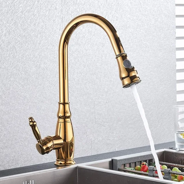 gold F Dfrkjhre кухонный кран из никеля с одной ручкой выдвижной кухонный кран с одним отверстием поворотный кран с ручкой 360 градусов смеситель для воды - Цвет: gold F