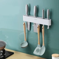 punch free wall mount knife holder universal plastic kitchen storage rack white chef knife block organizer with hook accessories