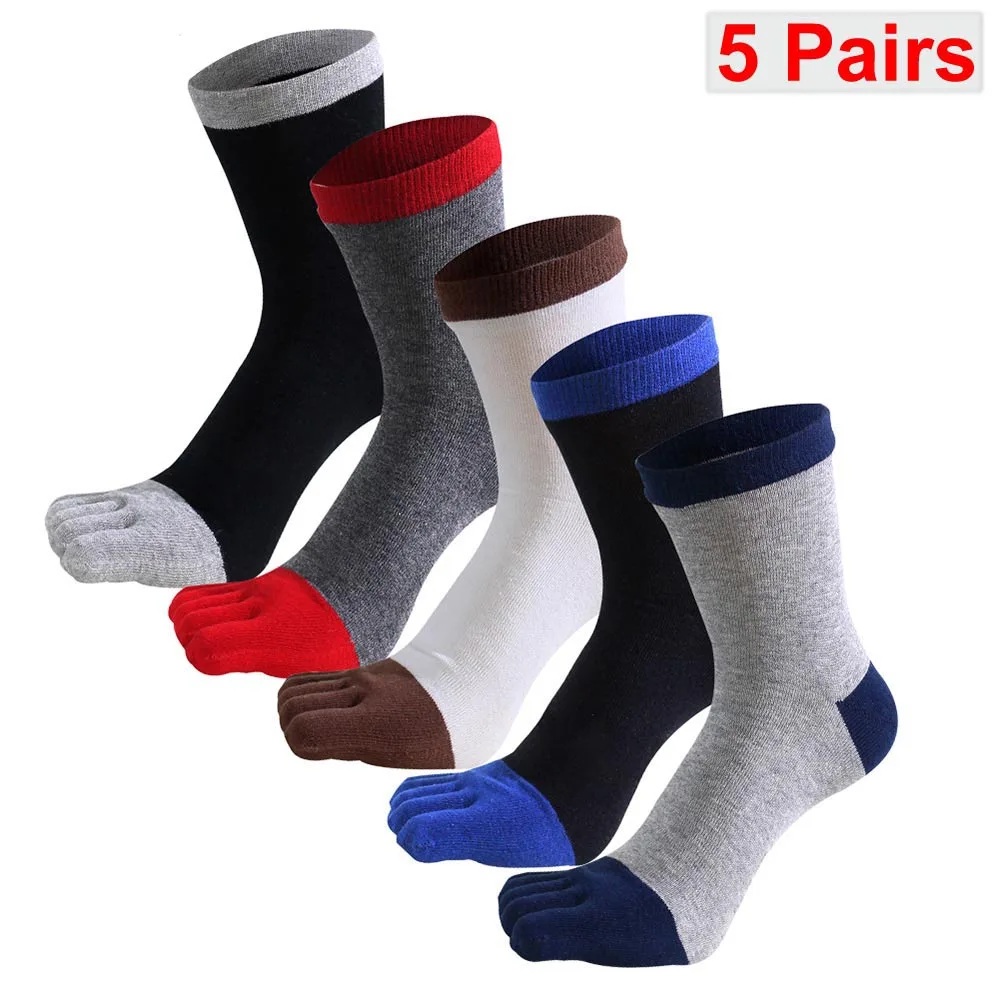 5 Pairs Mans Five Finger Happy Socks Soft Cotton Business Work Socks Street Fashion Anti Friction Casual Socks with Toes Sokken