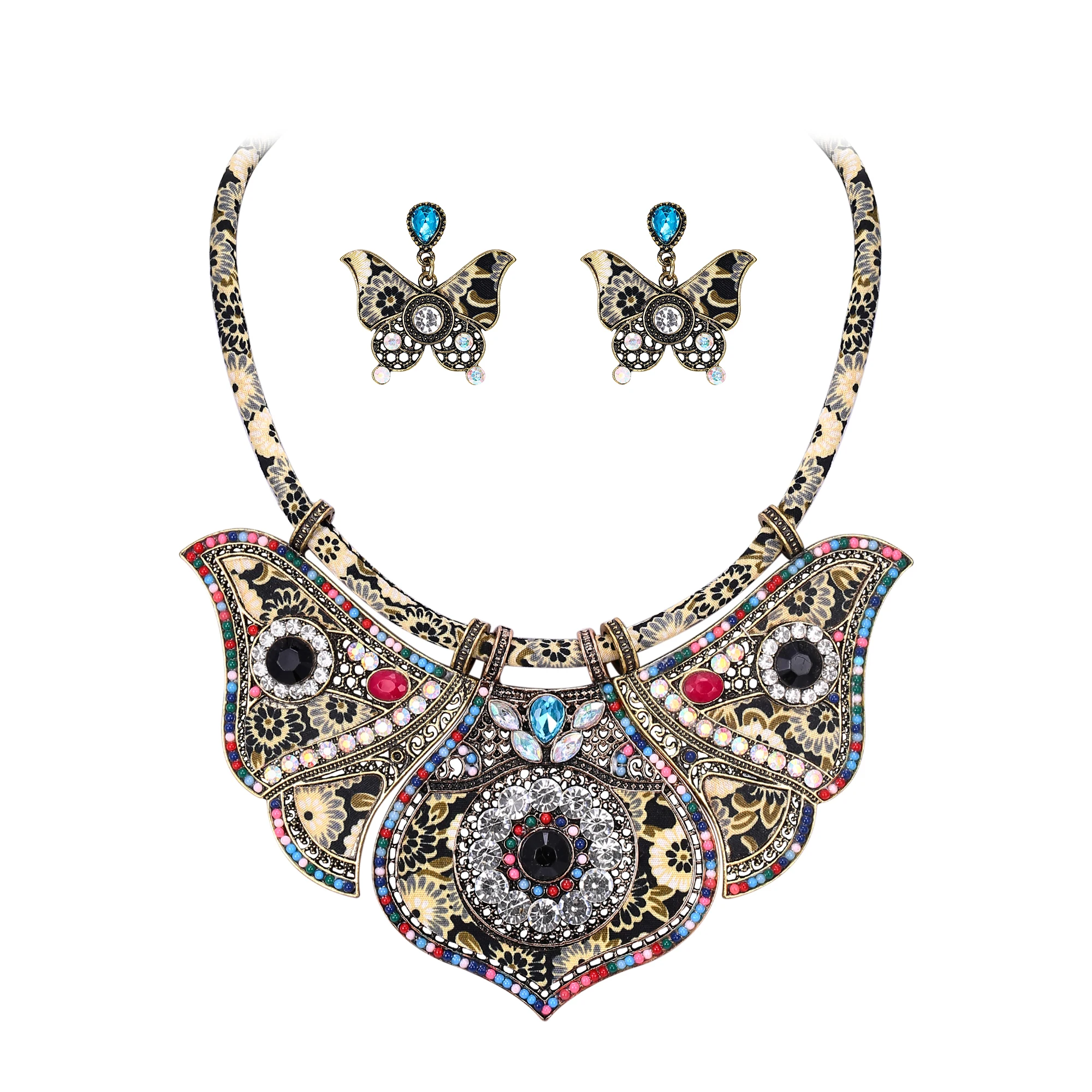 Массивное ожерелье и серьги в виде бабочки набор женских ювелирных изделий
