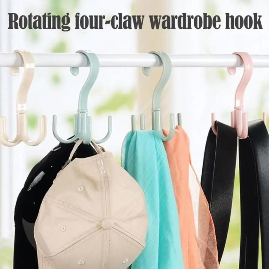 

Household rotating four-claw hook multifunctional wardrobe bag hook nail-free plastic tie hook storage hanging