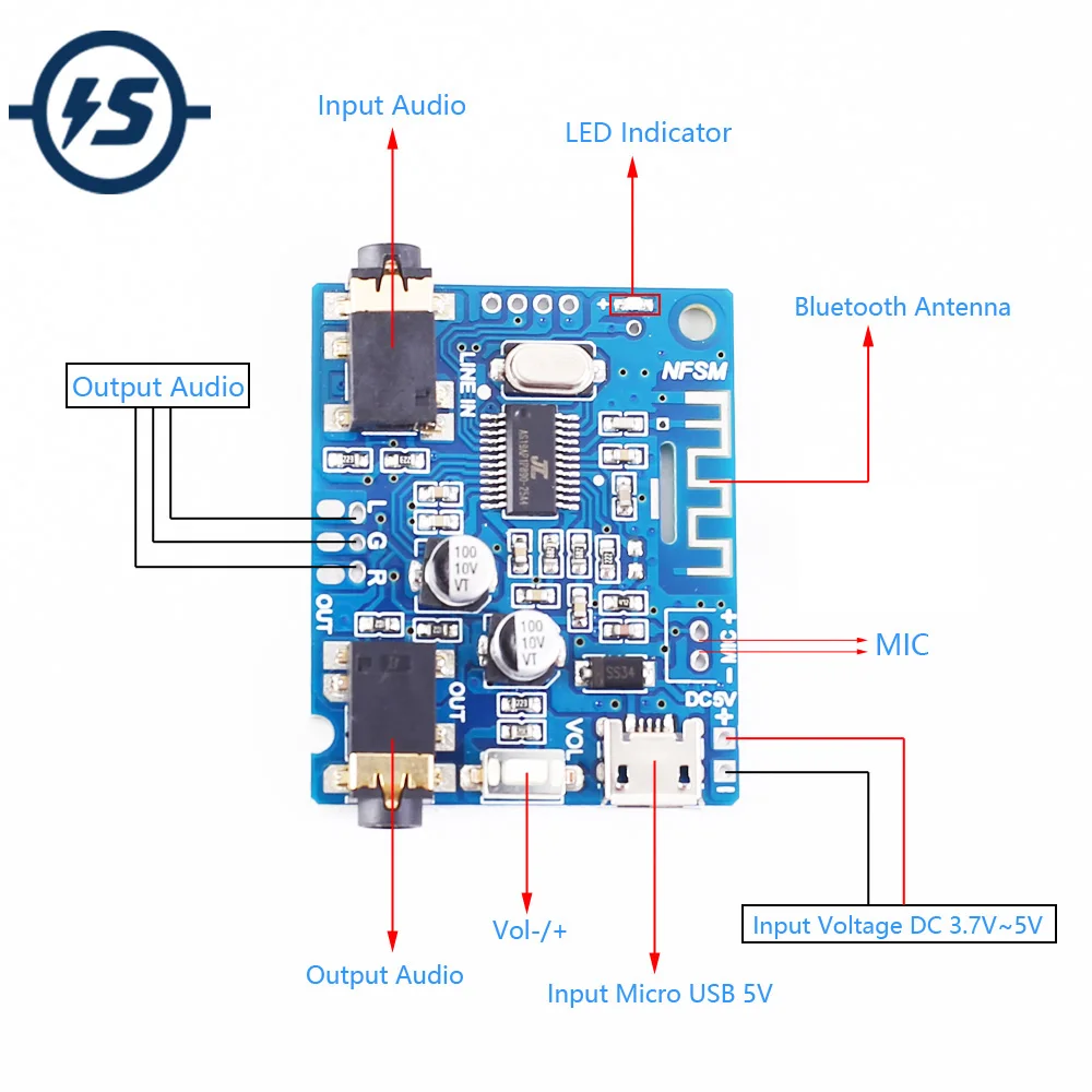 Bluetooth 5 0 стерео аудио декодер двухканальный модуль приемник Micro USB 5V|Интегральные