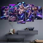 Домашнее декоративное настенное изображение Kda Ahri Akali Evelynn Kaisa League of Legends плакат с игрой 5 шт. Печать на холсте Модульная картина