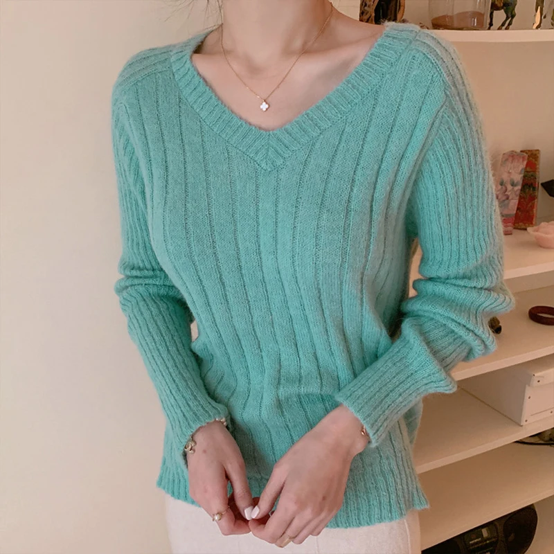 

2021 повседневные женские пуловеры, сезон весна-осень, вязаный женский облегающий Однотонный свитер, вязаная женская одежда, топы