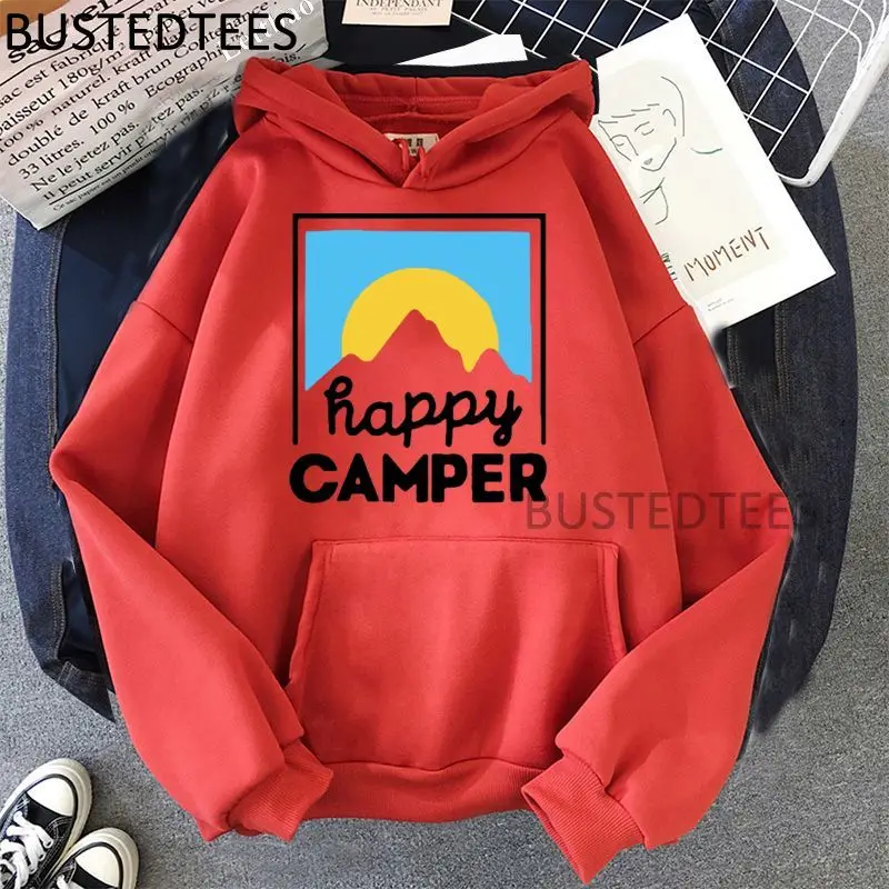 

Happy Camper Hoodies Harajuk Tops Hoodies Aesthetic 2021 Fashion Streetwear Casual Korean Style Long Sleeve Cotton Pullovers