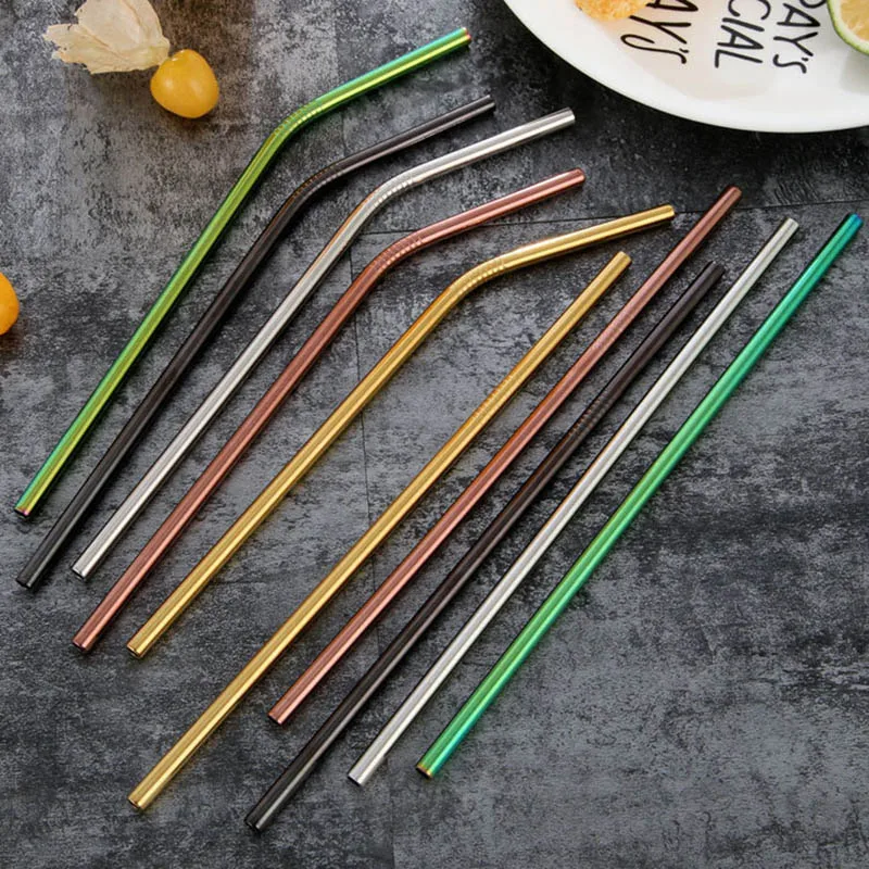 

10pcs Stainless Steel Drinking Straws Multi-colored Reusable Drink Straw For Tumblers Cold Beverage Straw Kitchen Dining