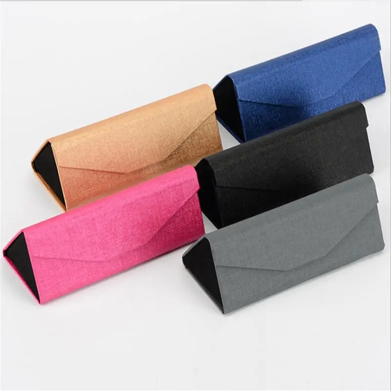 

New fashion 5 Color Wooden Nine Triangle Folding Glasses Case Leather Handmade Bag Accessories Glasses Box A89267
