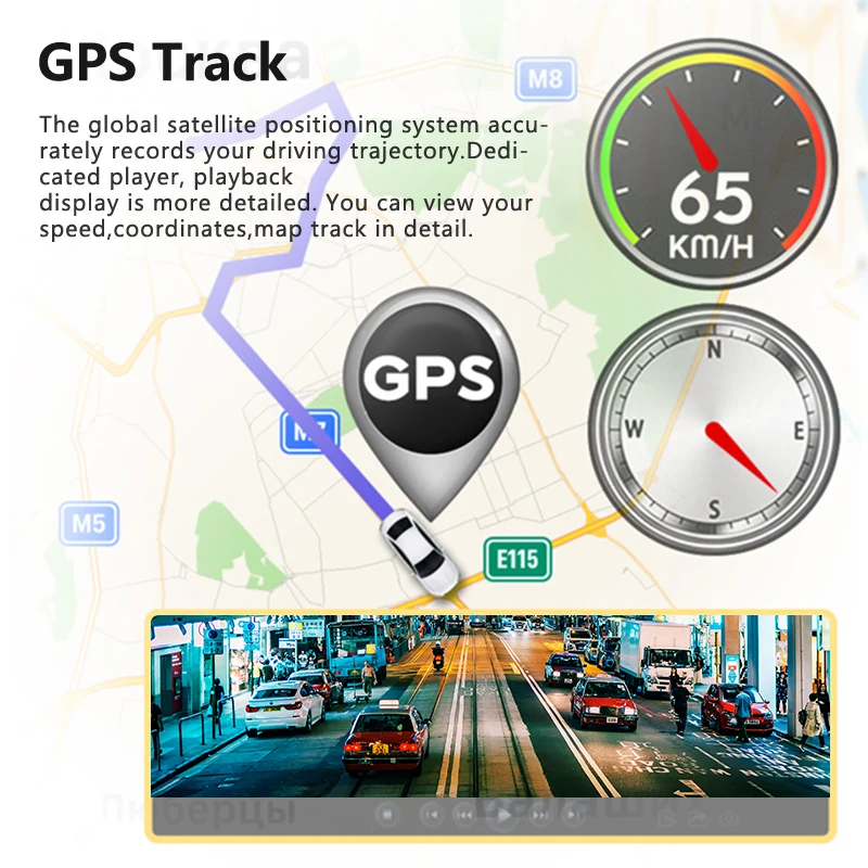 VVCAR F3 видеорегистратор GPS Full HD 1296P Автомобильный Камера заднего вида 1080P