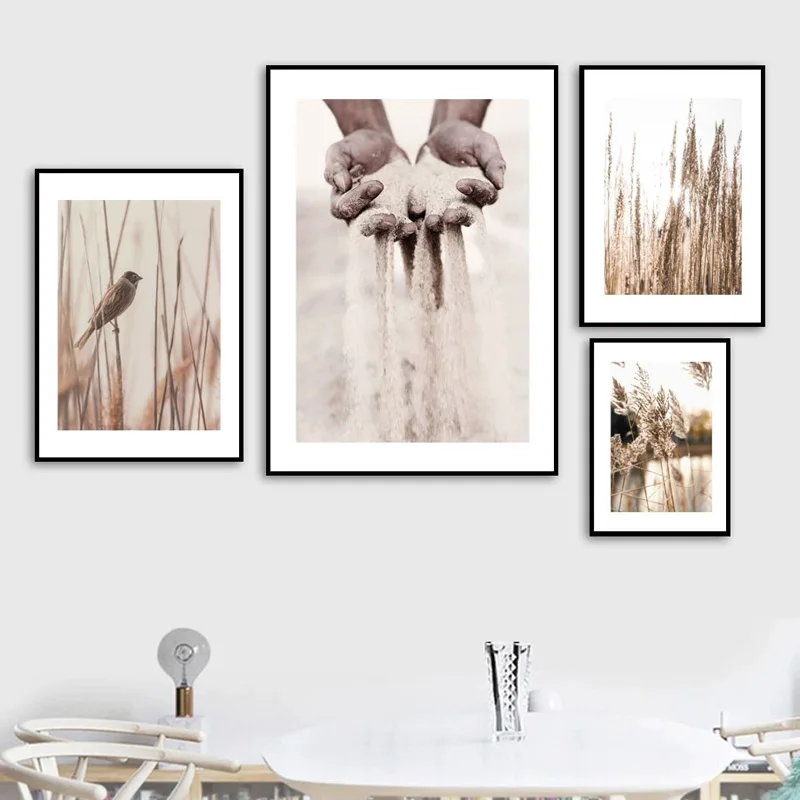 Hand Sand Flower Dandelion Bird Reed Canvas Painting Nordic Wall Posters and Prints Pictures for Living Room Home Decor | Дом и сад