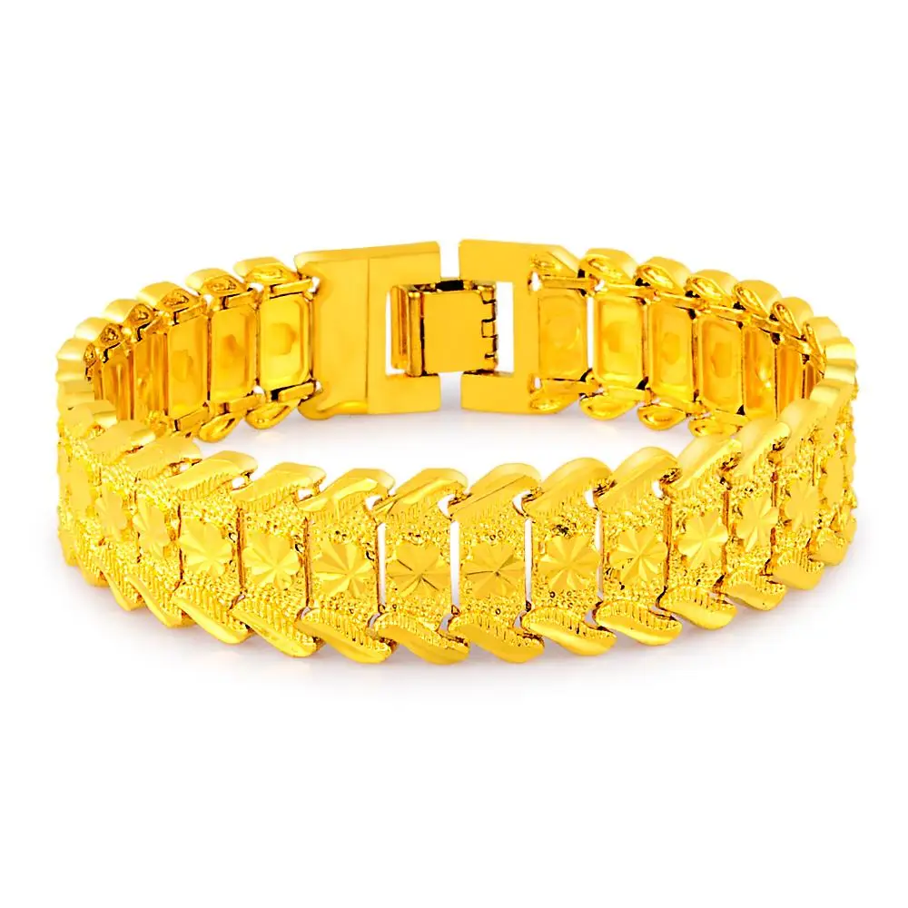 

New 24K Gold Bracelet 16MM Gold Plated Heart Shaped Car Flower Bracelet For Women & Men's Jewelry Gifts
