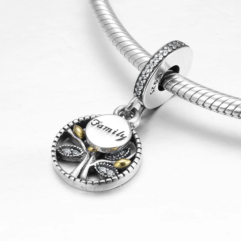 Новинка серебро 925 пробы Золотой лист белая эмаль семейное дерево CZ подвеска из