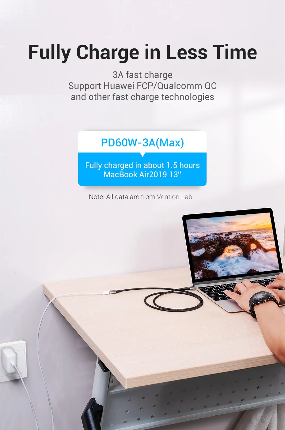 HYFAI – Câble de rallonge USB-C mâle vers femelle SuperSpeed de 1 pi (3A)  compatible avec MacBook Pro, Samsung, etc., noir