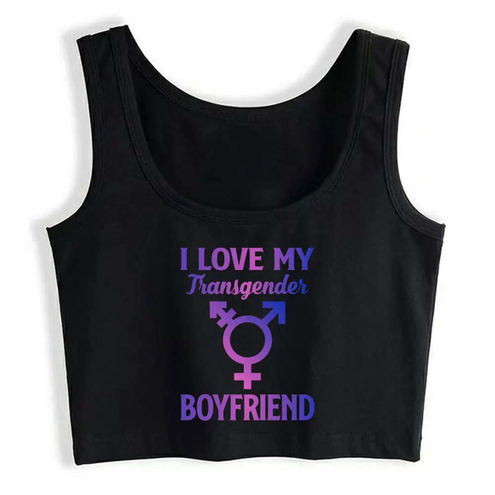 

Crop Top Sport I Love My Transgender Boyfriend Gay Pride Funny White Print Tops Women