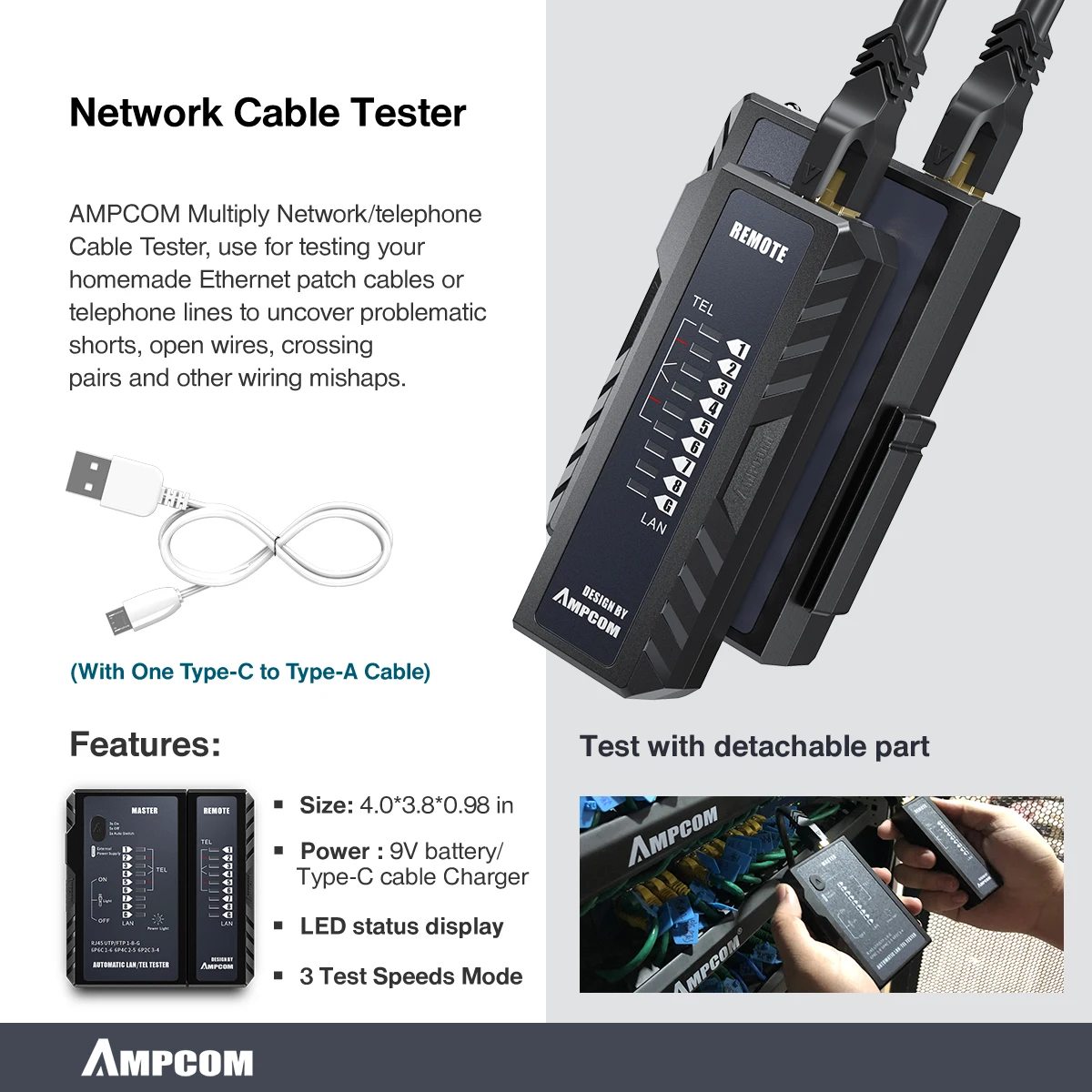 Набор инструментов AMPCOM профессиональный инструмент RJ45 (щипцы Cat7 10 разъемов