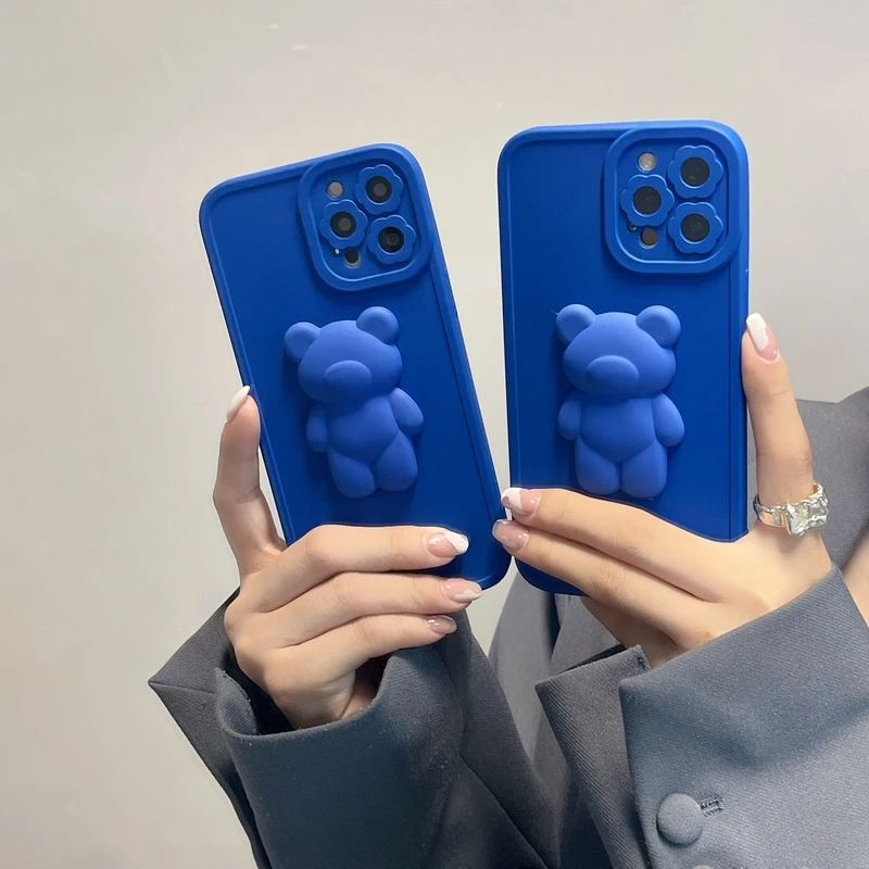 

3D Japan Cute Simple Cartoon Blue Bears Soft Silicone Phone Case For iPhone 13 12 11 Pro Max X Xr Xs Max 7 8 Puls Retro Cover