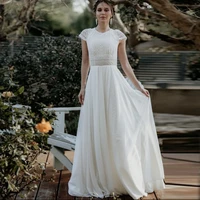 elegant wedding dress 2021 a line o neck cap sleeve lace embroidery open back court train vintage bride gown vestidos de noiva