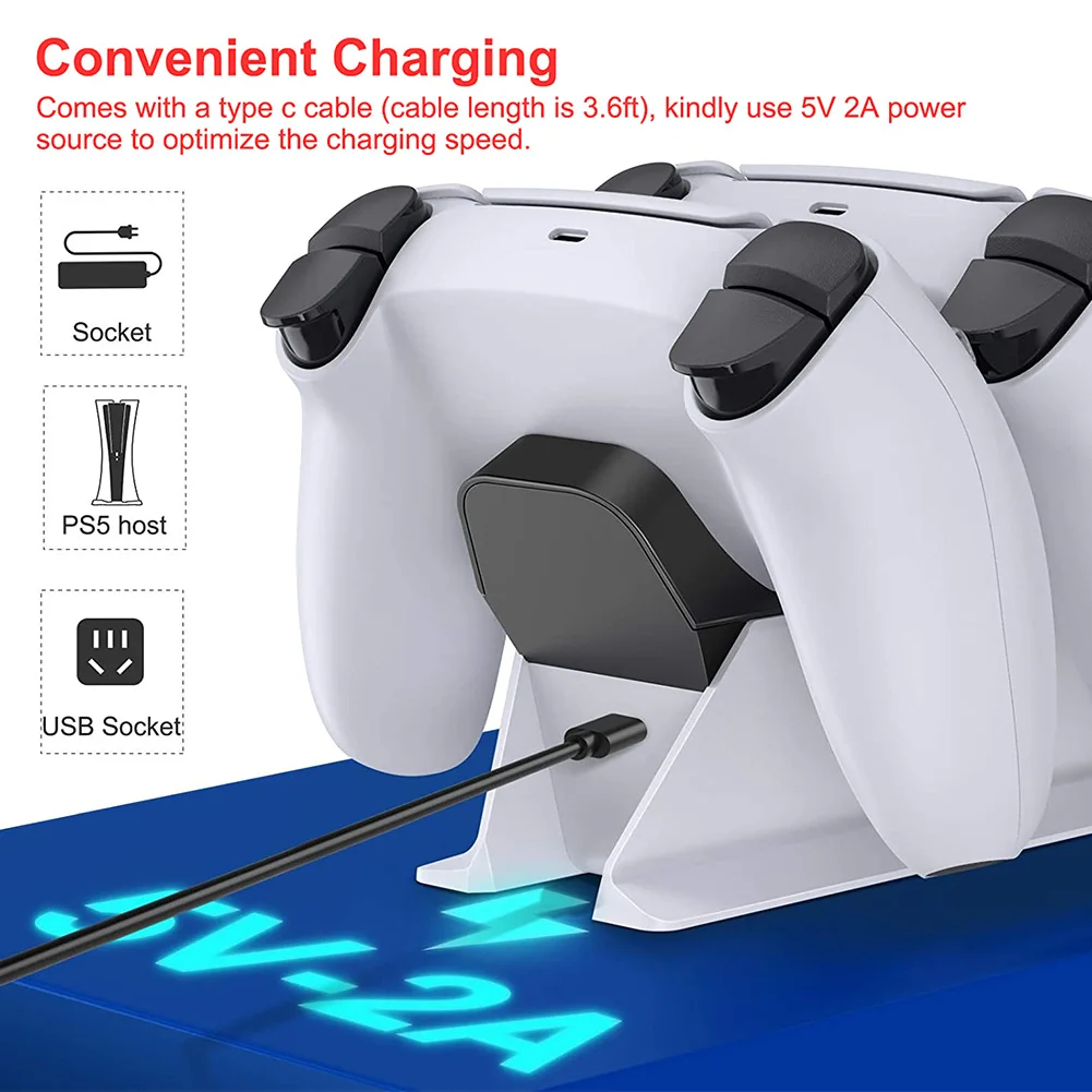 

PS5 Dual Type-C Handle Fast 5V 2A Charging Dock Station Stand Charger For Play Station 5 PS5 Game Controller Joypad Joystick