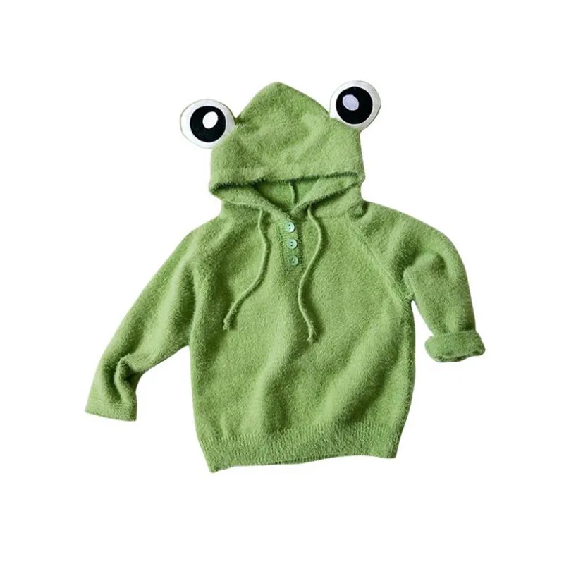 Детский свитер для мальчиков и девочек Осенний вязаный с капюшоном длинным