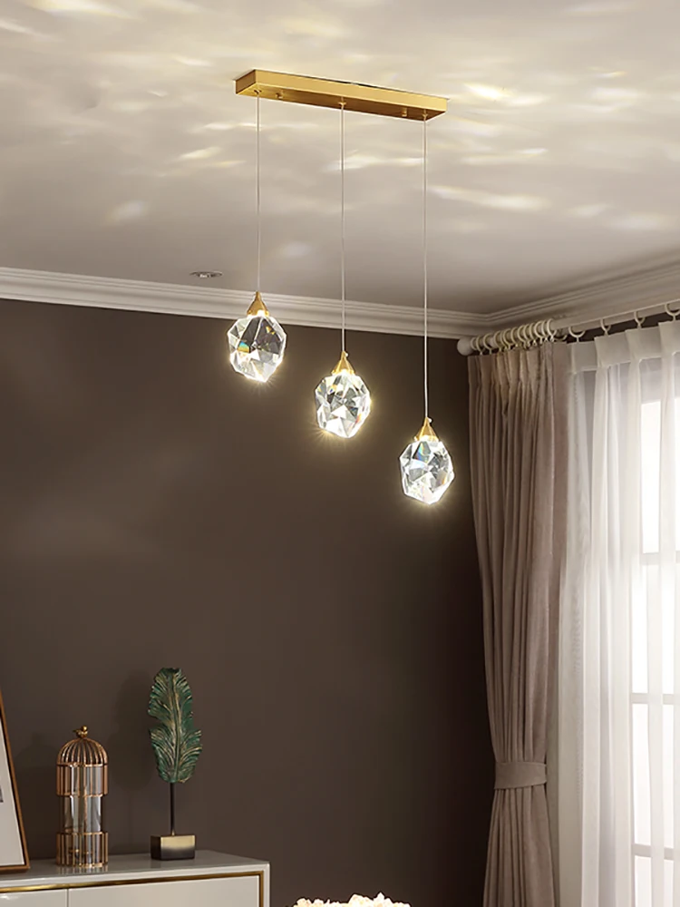 MOONSHADOW-luces colgantes para dormitorio, lámpara Led de latón completo de cristal nórdico, luminaria de suspensión para decoración de salón, lámpara colgante de 220V