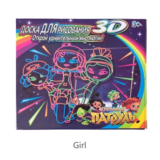 Girl 3D доска для рисования с игрушками креативная волшебная доска красочная ручка для рисования планшет каракули эскиз живопись светящиеся Развивающие игрушки для рисования - Цвет: Girl