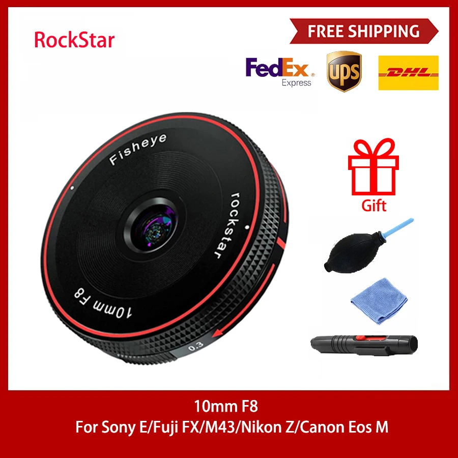 Объектив рыбий глаз Rock Star 10 мм F8 объектив с фиксированным фокусом для Sony E Fuji FX M4/3