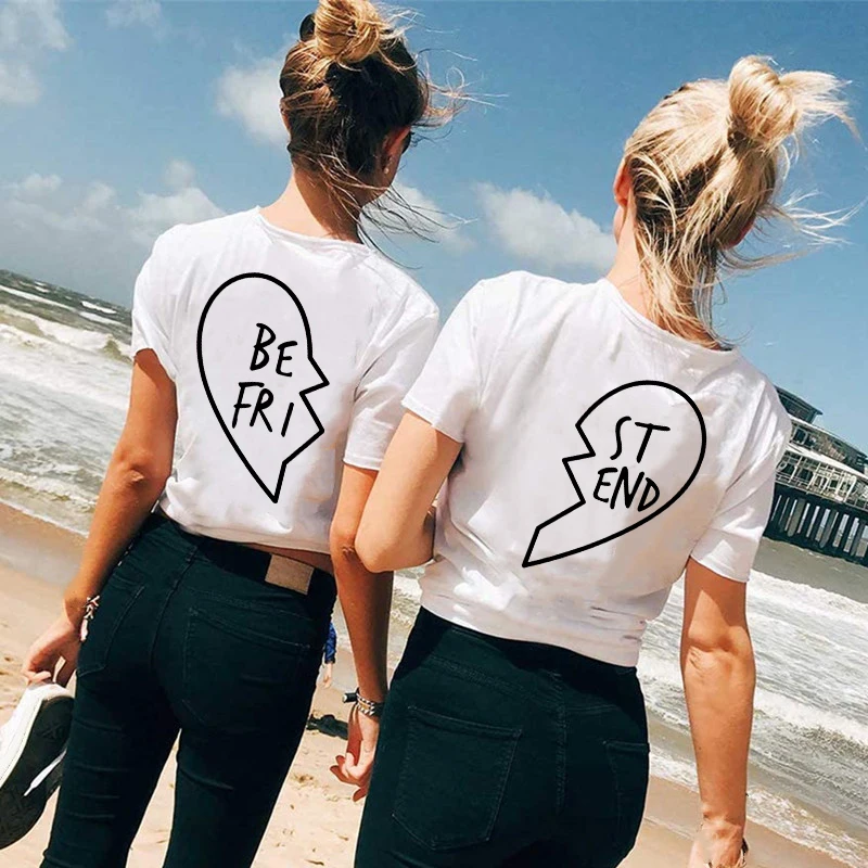 

Love Heart Printed T-shirts Women Summer Graphic Tees Friend Together Travel T Shirts Female Tshirt Casual Harajuku Tops Clothes