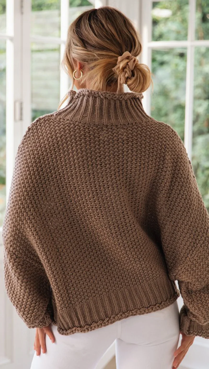 Новинка Женский вязаный свитер свободного покроя с высоким воротником на осень и