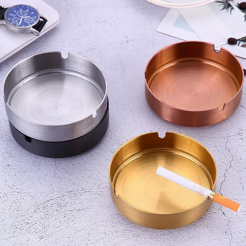 

1Pc Round Shape Ash Tray Stainless Steel High Temperature Resistant Ashtray Home Desktop Ash Holder Smoking Accessories