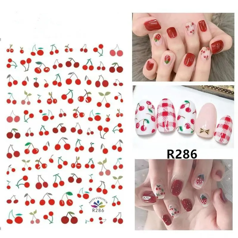 

3D Floral Nail Sticker Adhesive Plants Lovely Strawberry Flowers Nail Transfer Sticker Decals Nail Art Decoration Nail Decals