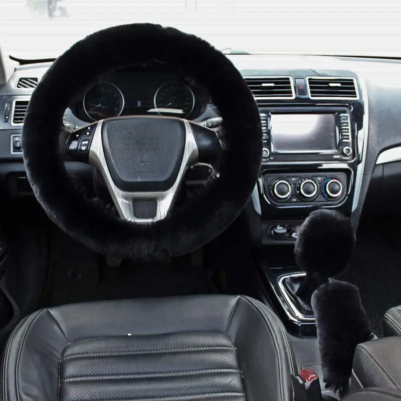 Универсальный Натуральная кожа Чехол рулевого колеса автомобиля зимние теплые