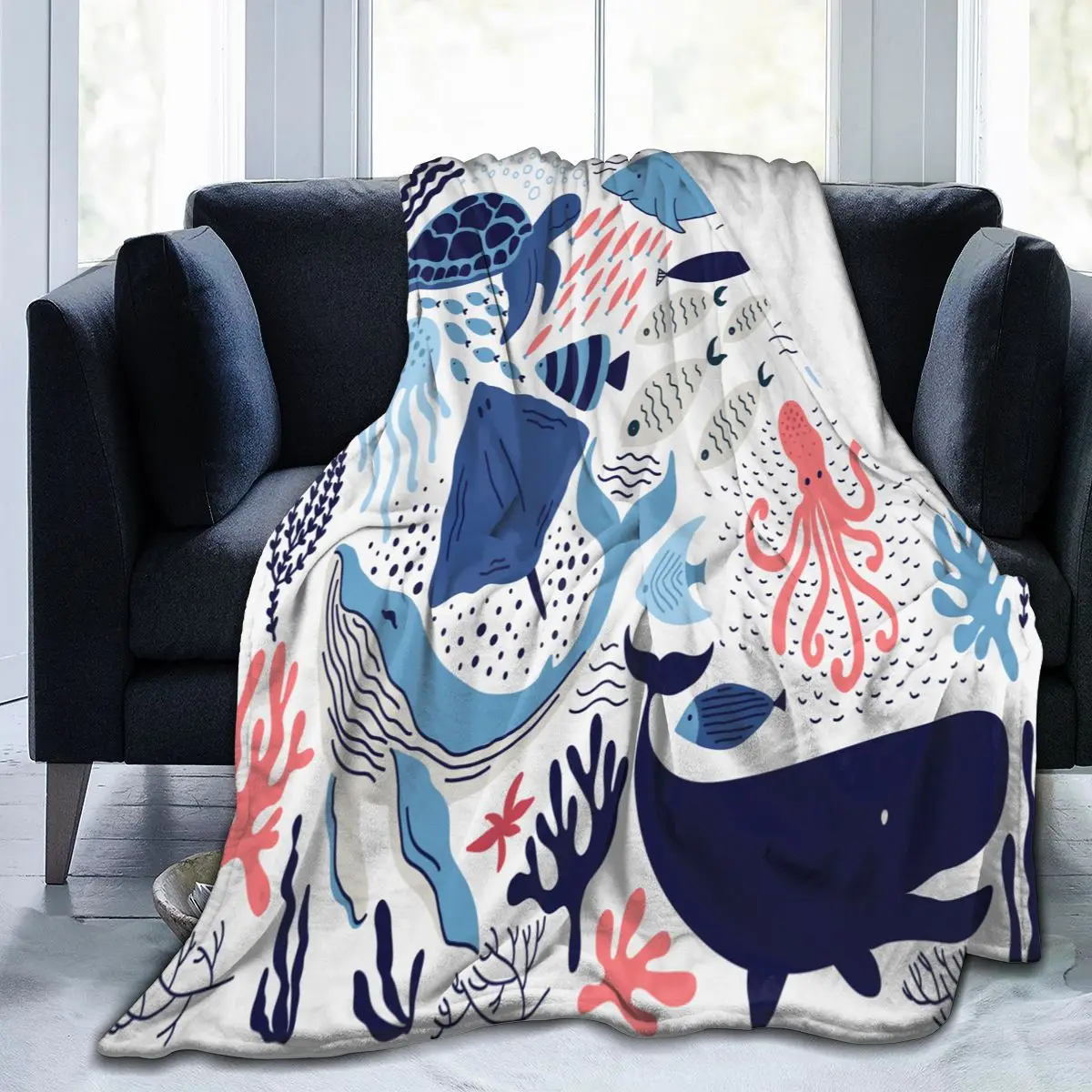 

Unique Blanket to Family Friends Cartoon Sea Fishes Durable Super Soft Comfortable for Home Gift Blanket