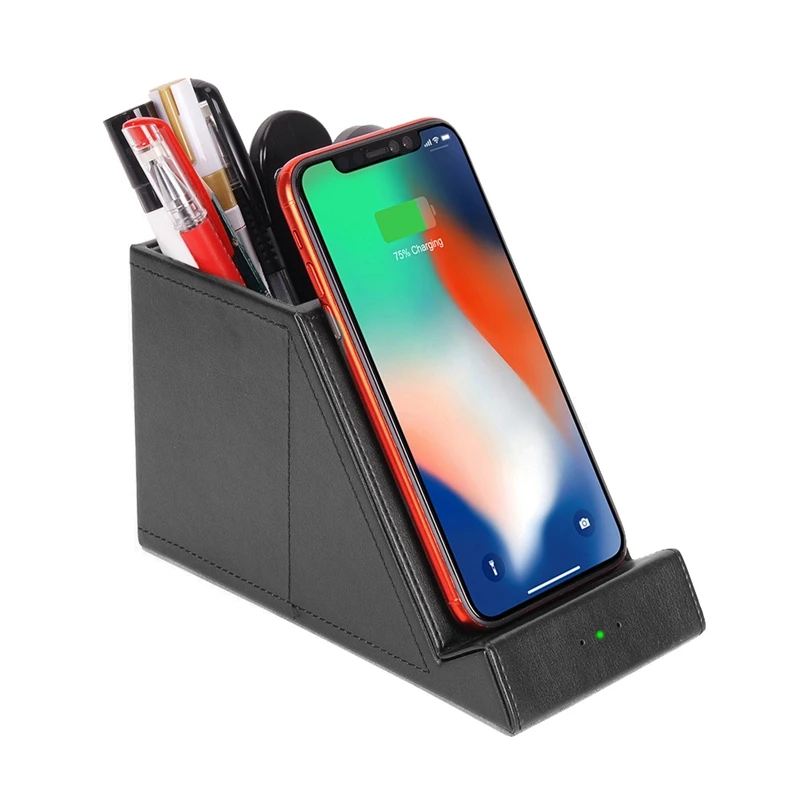 

10W Wireless Charger Stand Holder with Desk Pen Pencil Organizer Storage Container Wireless Charging Station