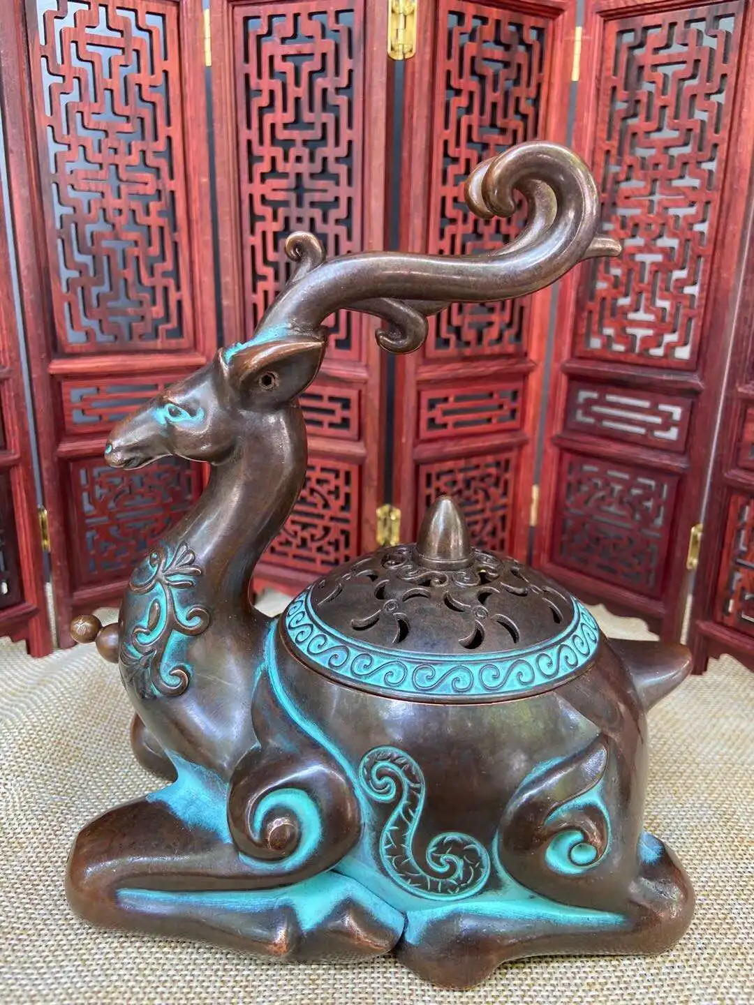 Луна китайская старая латунная горелка с ладаном Буддой Дракон Висячие