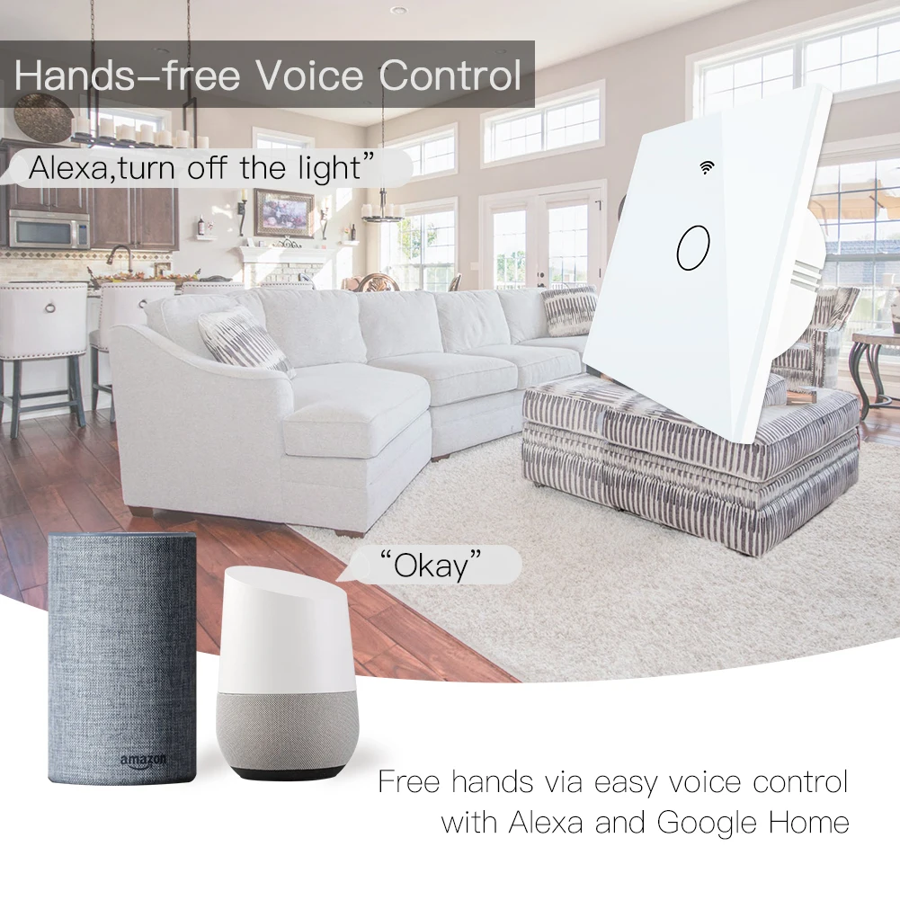 White WiFi Smart Wall Touch Light Switch Life Tuya APP Wireless Remote Control Work with Alexa Echo Google Home | Обустройство дома