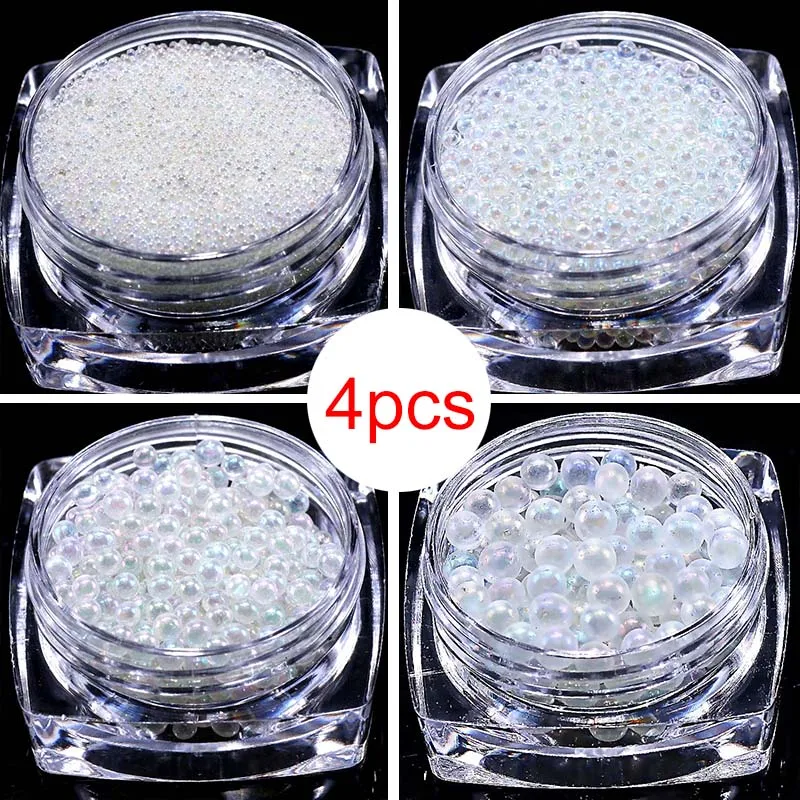 A Set of 4 Sizes FlorVida-1 шт. коробка с круглым жемчугом, Русалка прозрачная голографическая 0,8/1,5/2/2,5 мм бусины для дизайна ногтей Маникюр Искусство украшения - Цвет: A Set of 4 Sizes