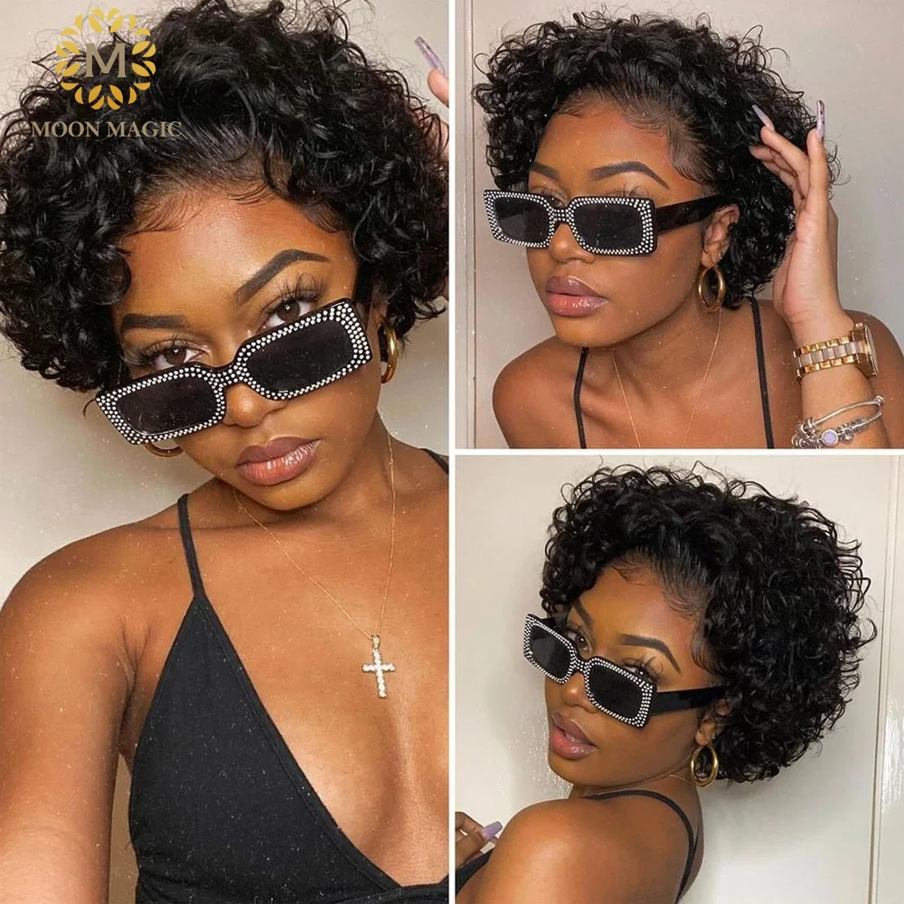 Short Curly Bob Wig Pixie Cut Wig Human Hair Deep Wave Frontal Wig Bob Lace Front Wigs For Women Pre Plucked Lace Wigs Brazilian