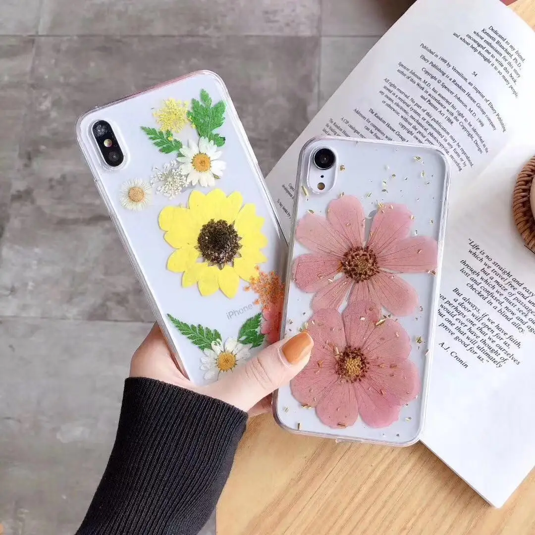 Натуральные высушенные цветы ручной работы Телефон чехол для iPhone 6 6S 7 8 plus Золотая