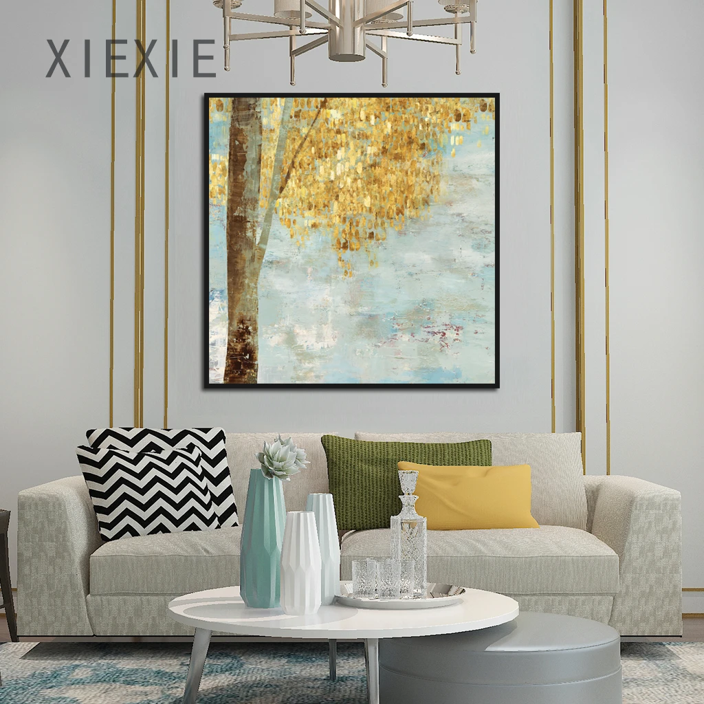 

Canvas Wall Art Tree Golden Leaves Printed Poster Scandinavian Modern Minimalist Plant Picture Living Room Bedroom Decor