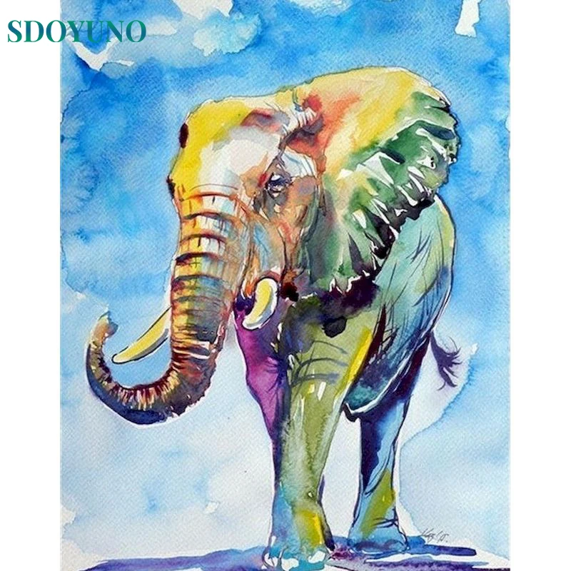 

SDOYUNO DIY Oil Painting By Numbers Animal Elephant By Numbers Acrylic Paint Modern Wall Art Pictures HandPainted Home Decor