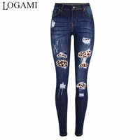 logami leopard patchwork skinny jeans woman ripped denim pants womens autumn jeans