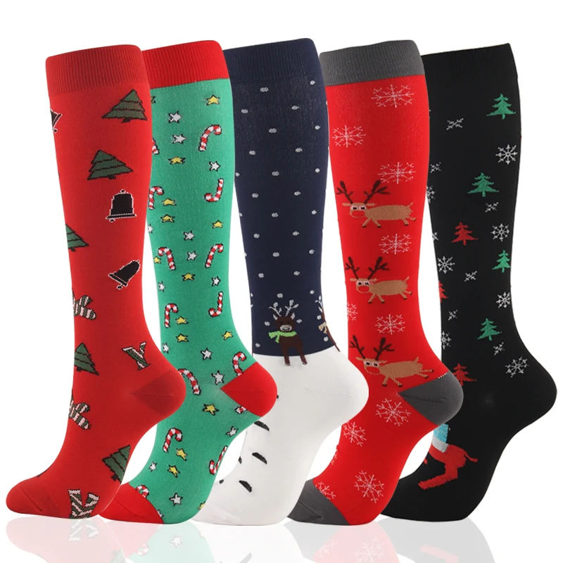 Compression Christmas Sock 5 Pairs Per Set Compression Stockings Cycling Socks Fit for Sport Female Male
