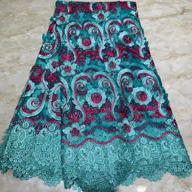 Зеленый 2019 Настоящее французское кружево швейцарский Тюль кружевная ткань