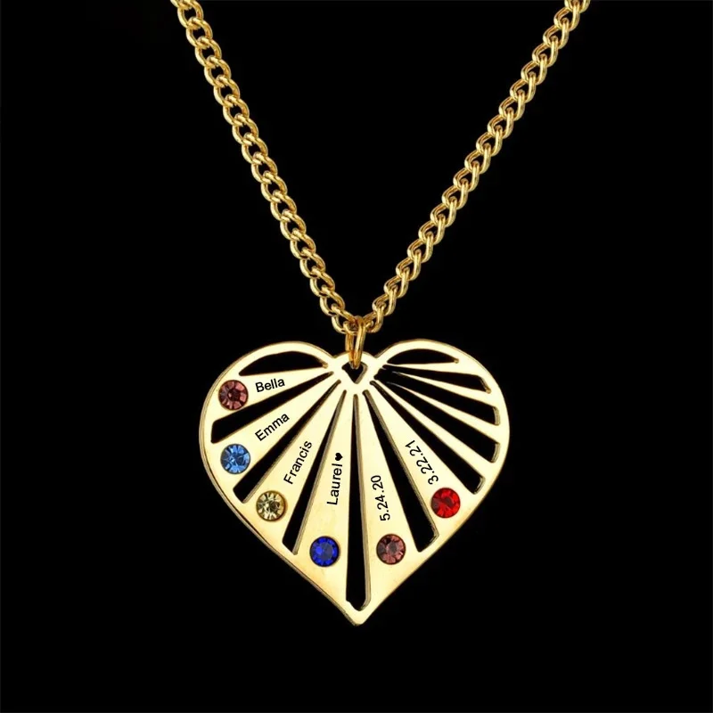 

Customized Birthstone Necklace Personalized Date Stainless Steel Heart Diamond Pendant Custom Name Love Zodiac Stone Necklaces
