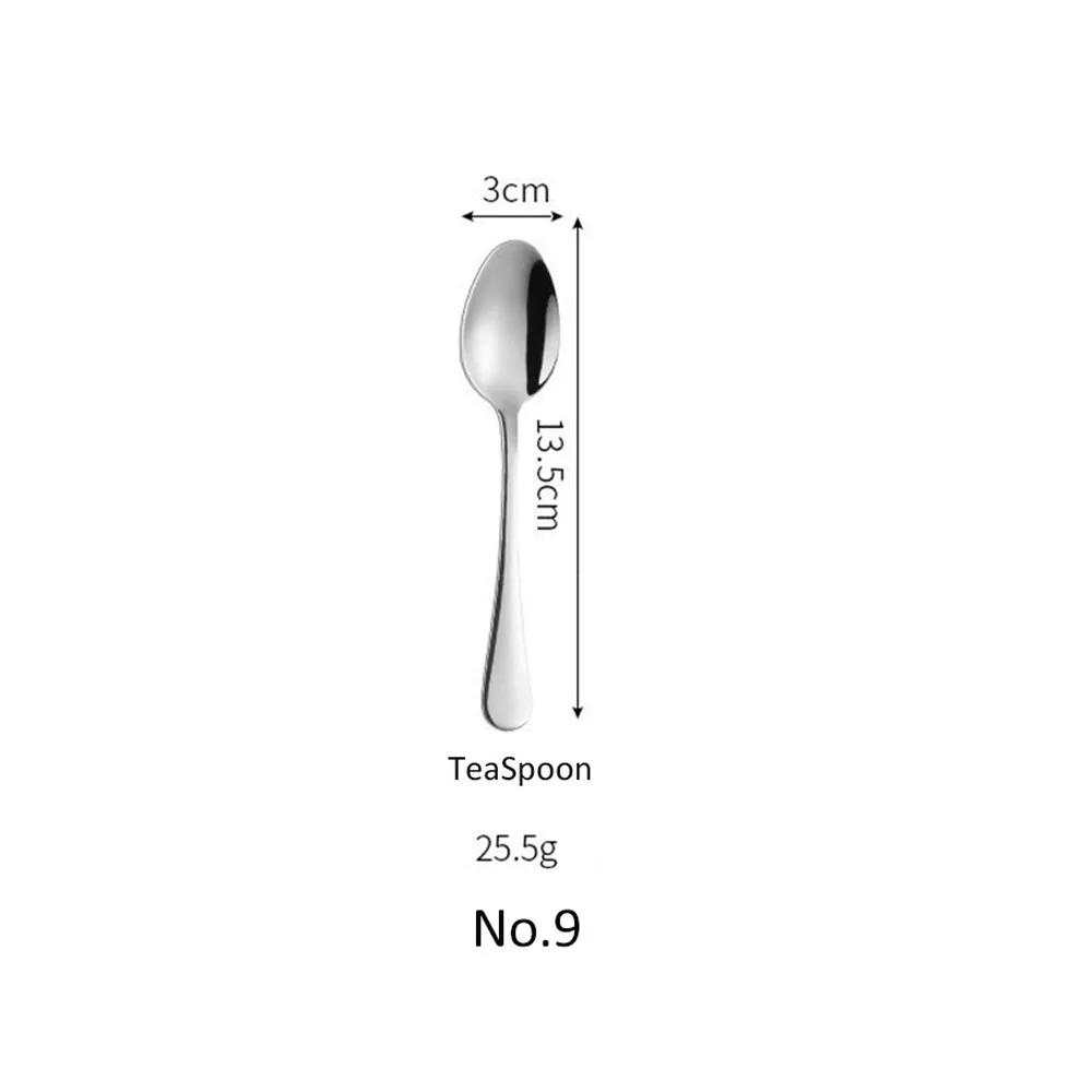 No.9 Teaspoon Столовые приборы набор столовых приборов класса люкс из нержавеющей стали столовая вилка и нож столовая ложка столовая посуда набор услуг западные столовые инструменты 1 шт - Цвет: No.9 Teaspoon