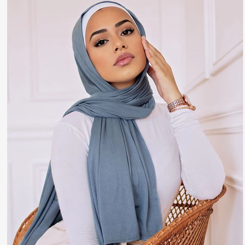 

2021 г., мусульманский хиджаб Джерси-шарф, мягкая однотонная шаль, головной платок, женский головной платок, мусульманская одежда, арабский го...