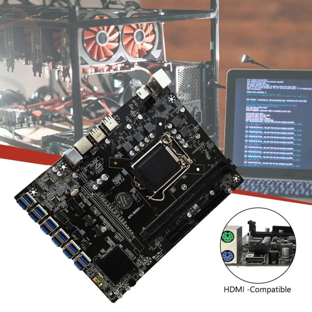 Материнская плата для майнинга B250C BTC 12P PCIe 1x к USB3.0 графическая карта Поддерживает