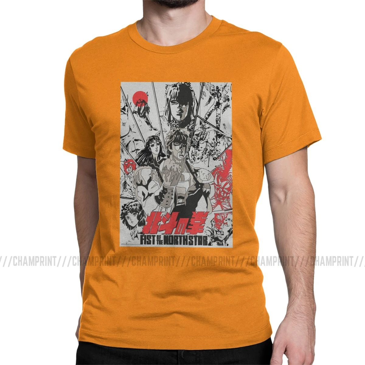 Fist Of The North Star, мужские футболки, Kenshiro Hokuto No Ken, Забавные футболки с круглым вырезом, футболки, чистый хлопок, подарок на день рождения, одежда - Цвет: Оранжевый